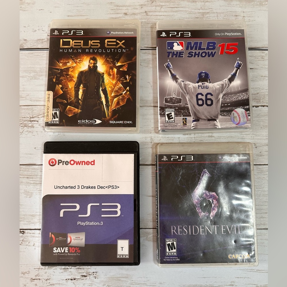 Ps3 Lot of 4 games. MLB '15, Resident Evil, Deux Ex, Uncharted *See Description